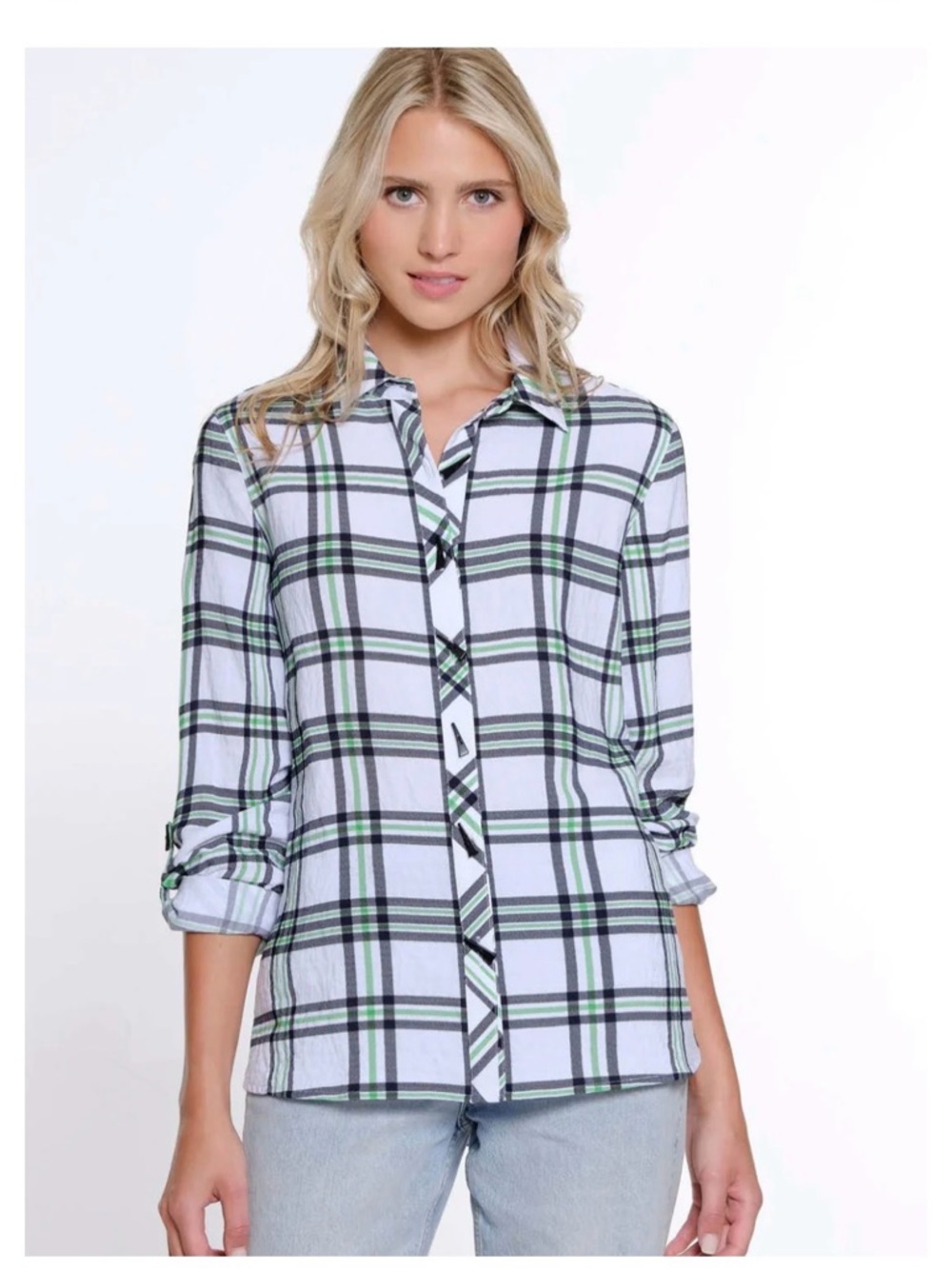 Multiples Green and Black Plaid Button-Down Shirt